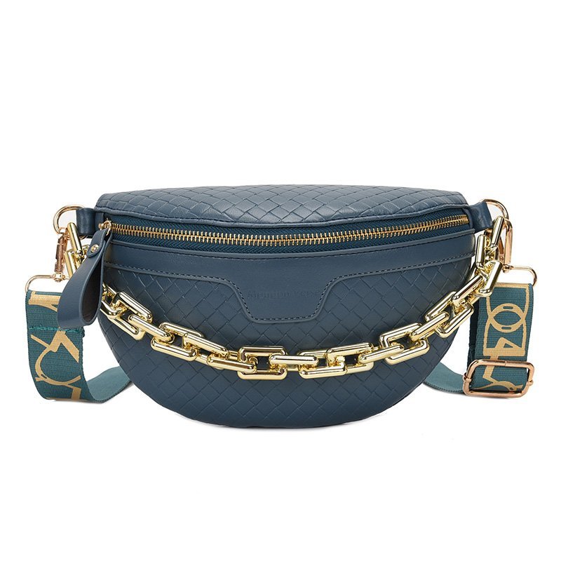 Chain Waist Bag For Women Designer Jacquard Embroidered Shoulder Handbag Pu  Leather Belt Bag Wide Strap Crossbody Chest Bag Sac