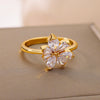 Luxury Zircon Flower Rings for Women Stainless Steel Cubic Zirconia Floral Couple Ring Wedding Band Engagement Jewelry anillos