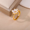 Luxury Zircon Flower Rings for Women Stainless Steel Cubic Zirconia Floral Couple Ring Wedding Band Engagement Jewelry anillos