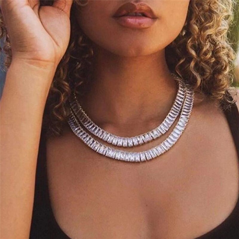 crystal zircon 36cm Necklace rectangular necklace for men and women hip hop jewelry shiny thick Necklace tennis chain