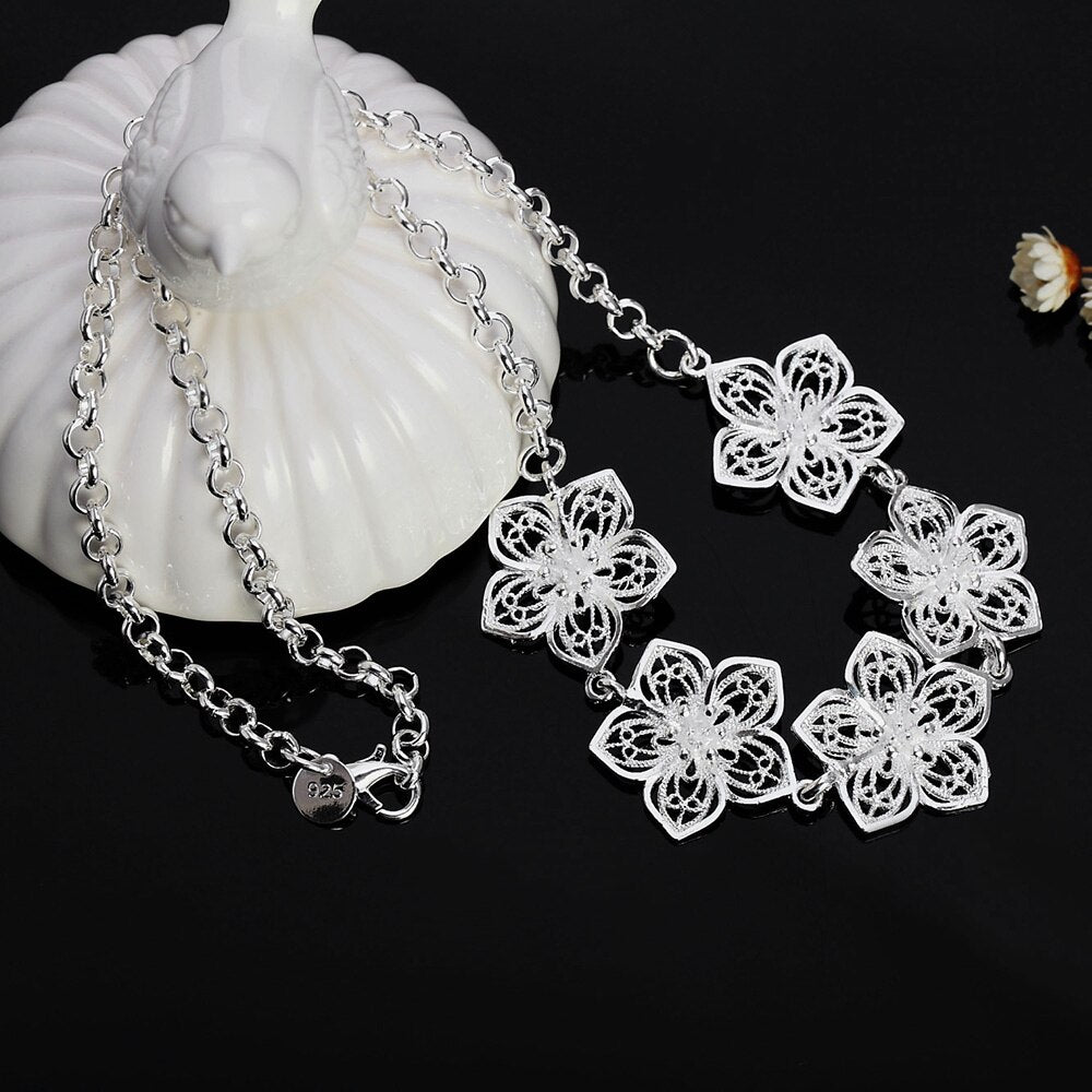 designer 925 Stamped Silver Beautiful Flowers Pendant Necklace For woman party wedding Jewelry Christmas gifts