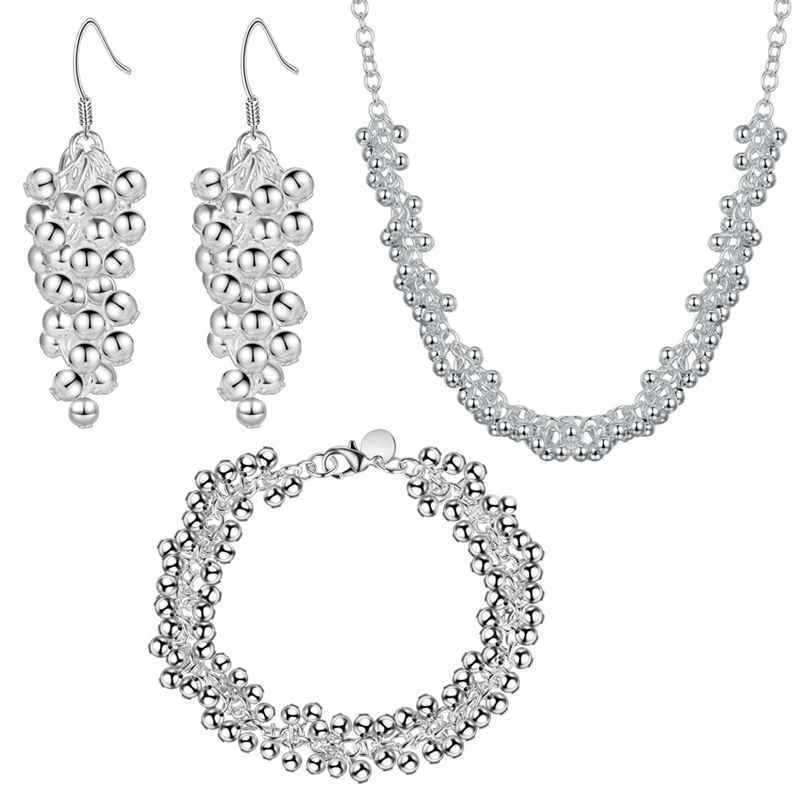 designer 925 sterling silver fine Grape beads necklace earring bracelet jewelry set for women party wedding gifts
