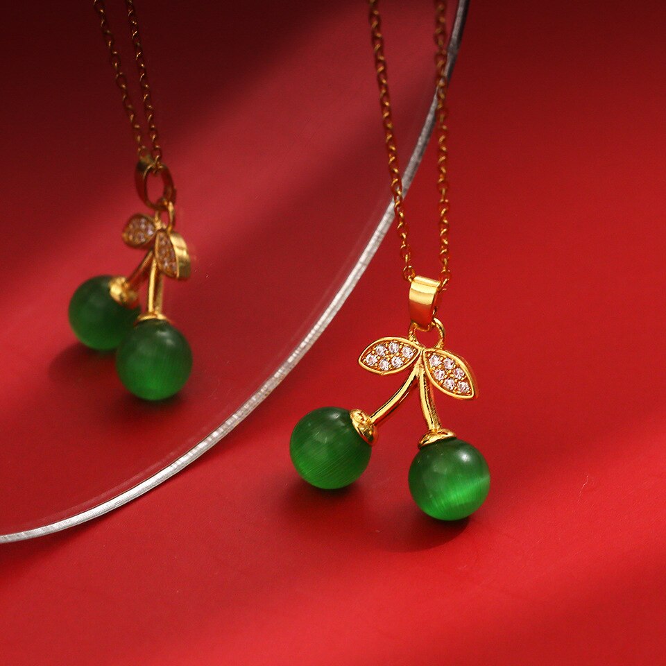 Lvzhu Cherry Stainless Steel Necklace Women's Gold Anti-Fading Pendant  Women's Necklace Stainless Ornament