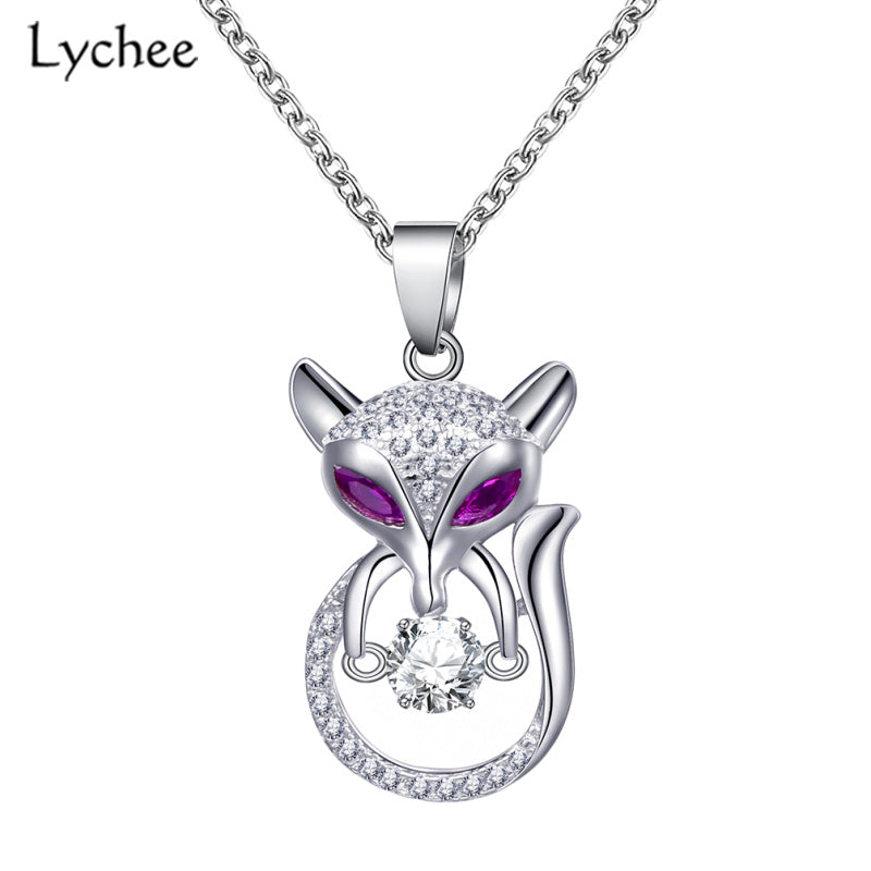 Natural Gemstone Ruby Zircon Fox Women Pendant Necklace 925 Sterling Silver Fine Jewelry Silver 925 Jewelry Fashion