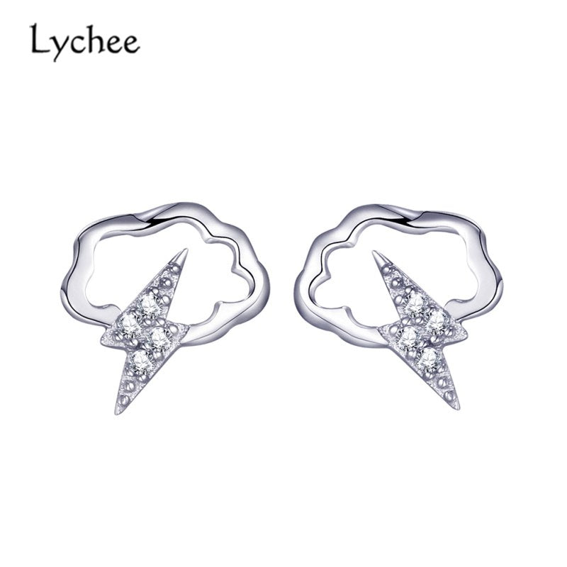 Trendy Lightning Cloud Natural Zircon Stud Earrings 925 Sterling Silver Fine Jewelry For Women Party Fashion Jewelry