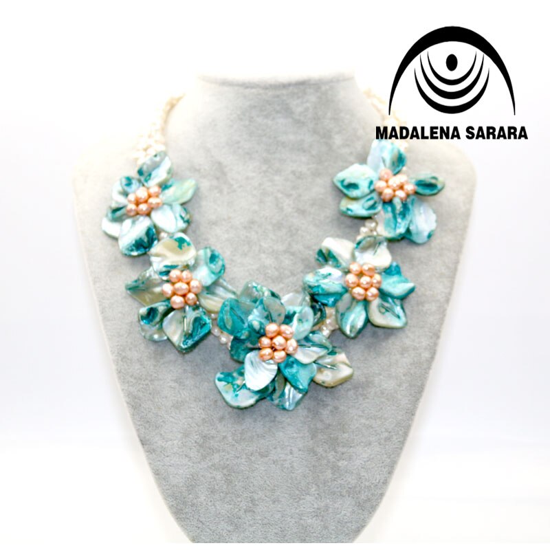 MADALENA SARARA European American Festival Freshwater Pearl Necklace And Shell Flower Necklace Colorful Multi-row Personality