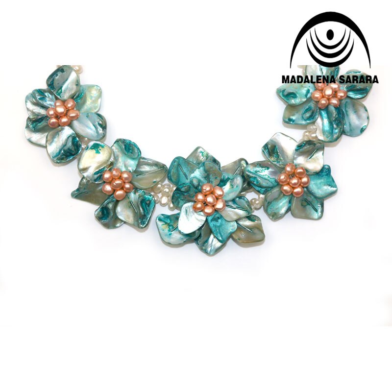 MADALENA SARARA European American Festival Freshwater Pearl Necklace And Shell Flower Necklace Colorful Multi-row Personality