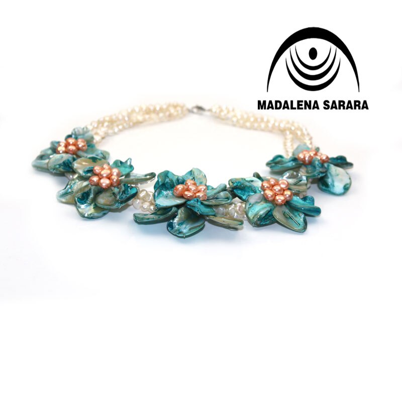 MADALENA SARARA European American Festival Freshwater Pearl Necklace And Shell Flower Necklace Colorful Multi-row Personality