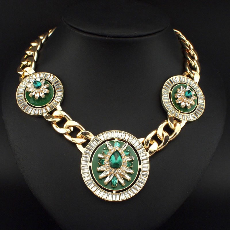 Bohemia Weld Gold Color Chain Necklaces Big Rhinestones Crystal Pendants Bib Statement Jewelry For Women Dress CE3307