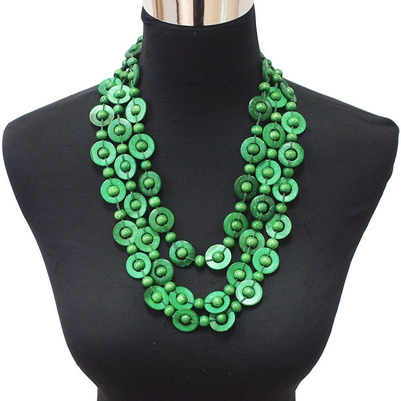 Bohemian Coconut shell Wood Bead Pendant Necklaces Women Ethnic Jewelry Handmade Beaded Hanging Long Necklace Statement