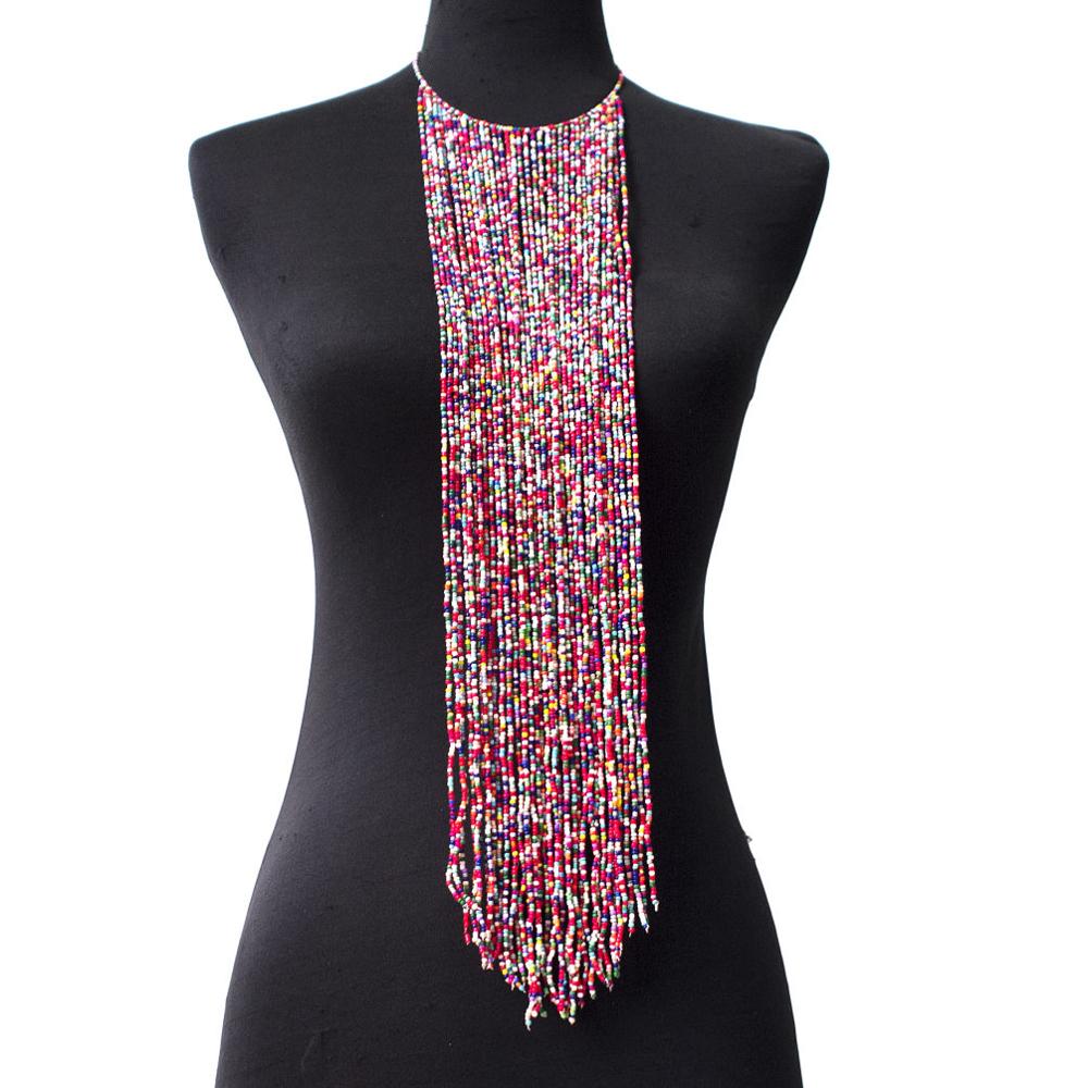 Bohemian Resin Beaded Long Necklaces Pendants Women Handmade Beads Collar Bib Choker Statement Necklace Ethnic Jewelry