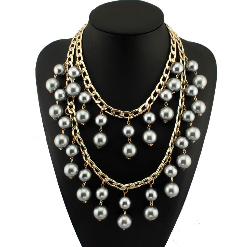 MANILAI Fashion Double Chains Tassel Cross imitation Pearls Beads Long Pendant Statement Necklaces Designer Jewelry CE1227