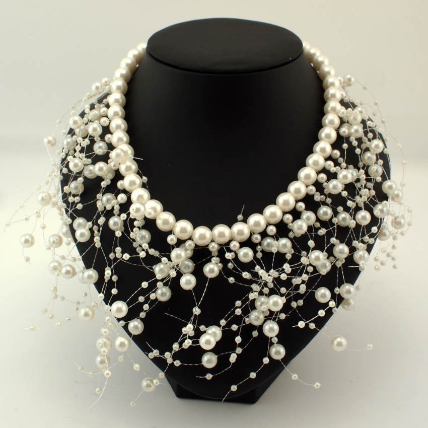 Fashion imitation Pearls Tassel Necklace Women Bib Cluster Jewelry Choker Collar Wedding Statement Necklaces & Pendants