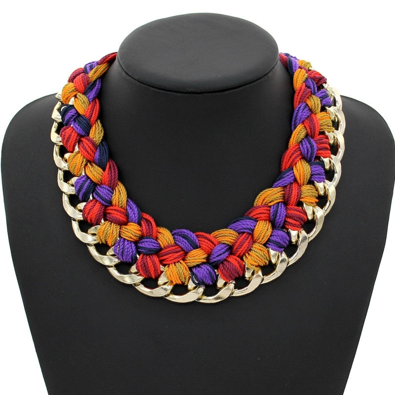 Handmade Knitting wo Crochet Chunky Necklace Women Statement Jewelry Big Chokers Maxi Collar Necklaces Jewelry