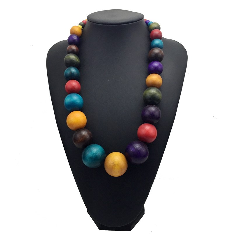New Fashion Bohemia Colorful Unique Wood Beads Exaggerated Necklace For Women Statement Necklace Jewelry Accessories