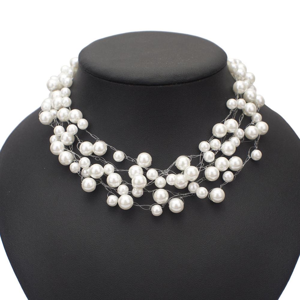 MANILAI Trendy Imitation Pearls Chokers Necklaces Women Wedding Party Collar White Beaded Statement Necklace Fashion Jewelry