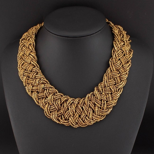 Vintage Beaded Handmade Chunky Chain Bib Choker Collar Statement Necklace Boho Ethnic Maxi Necklaces For Women kolye
