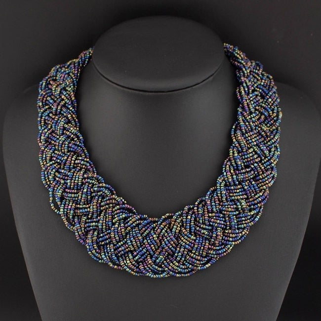 Vintage Beaded Handmade Chunky Chain Bib Choker Collar Statement Necklace Boho Ethnic Maxi Necklaces For Women kolye