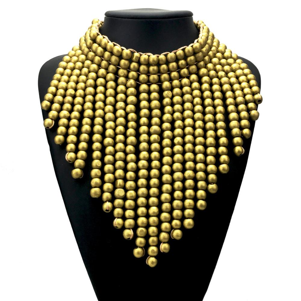 Wood Beaded Statement Necklaces For Women Bohemia Multicolor Beads Long Pendants Bib Necklace Choker Handmade Jewelry