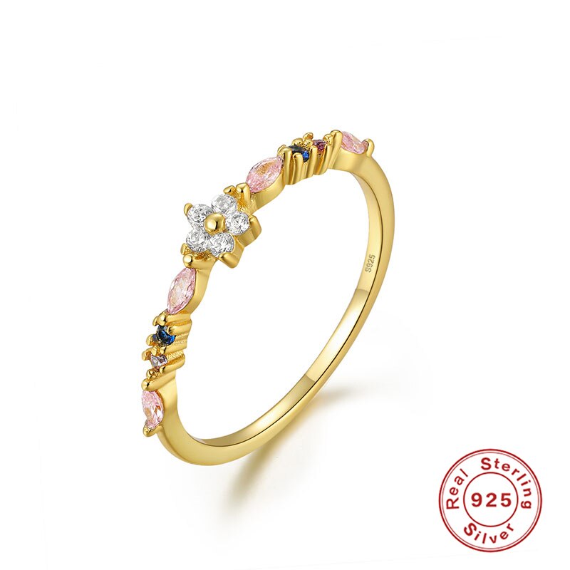 MC 925 Sterling Silver Rings For Women Girls Authentic S925 Bohemia Colorful Zircon Finger Ring Thin leaf Anillos Fine Jewelry