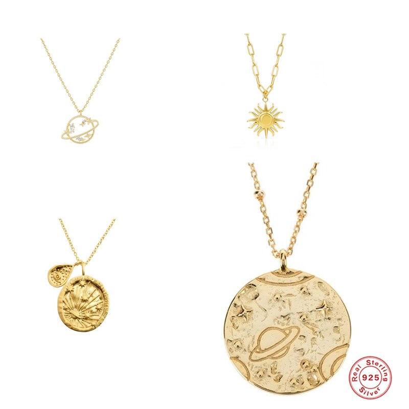 MC 925 Sterling Silver Technological Wind Necklace Simple Zircon INS Planet Pendant Chain Choker For Party Chain Necklace Choker