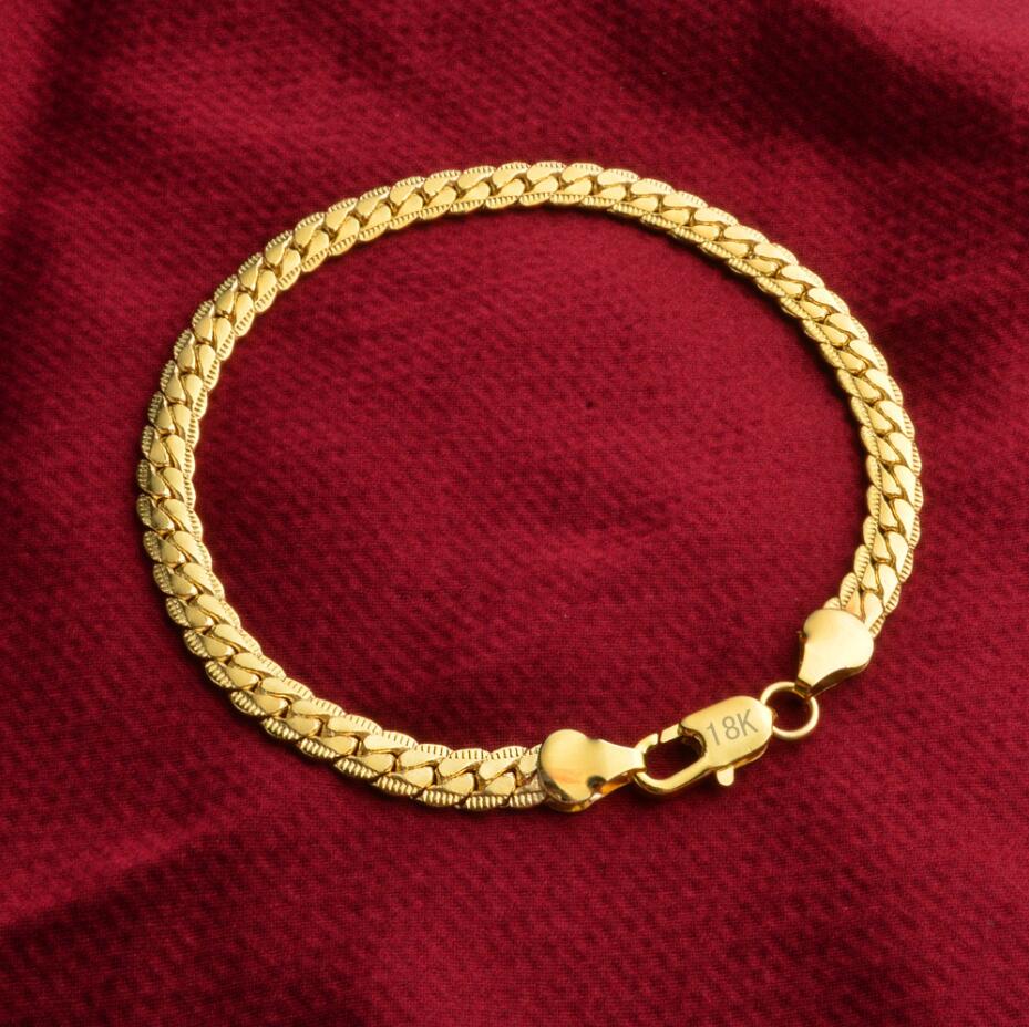 1pcs 5mm Snake Bracelets Men Women 585 Gold Color Unique Chain Jewelry 20cm Pulseiras de Ouro 18 K Stamp
