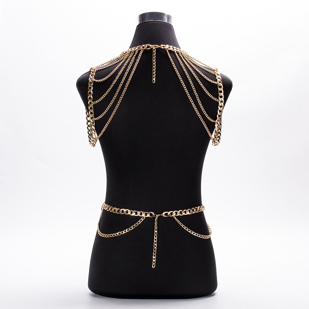 MEILIYISHI Gold chunky Metal Body shoulder Chain Jewelry Necklace shoulder chain Harness Dress Decor Slave Chain Jewelry