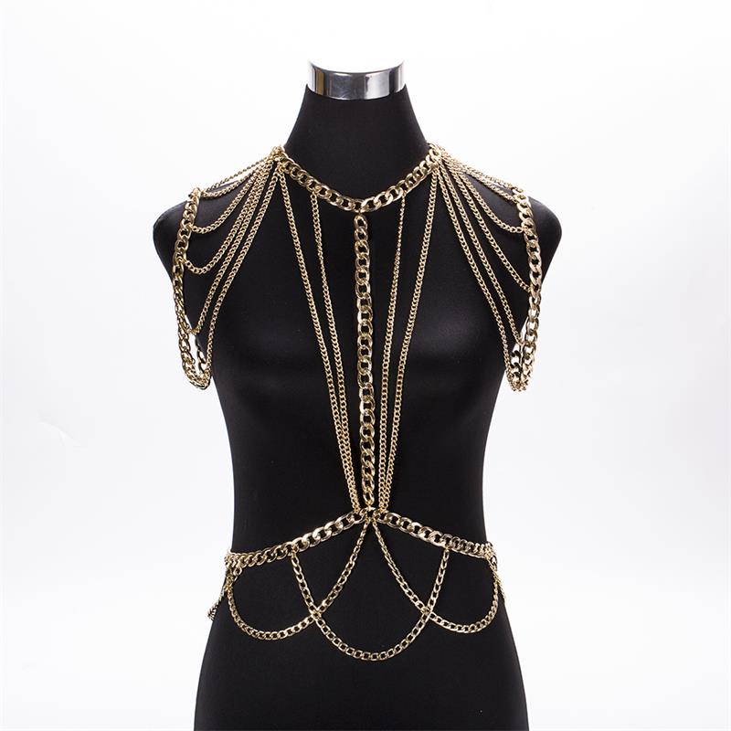 MEILIYISHI Gold chunky Metal Body shoulder Chain Jewelry Necklace shoulder chain Harness Dress Decor Slave Chain Jewelry