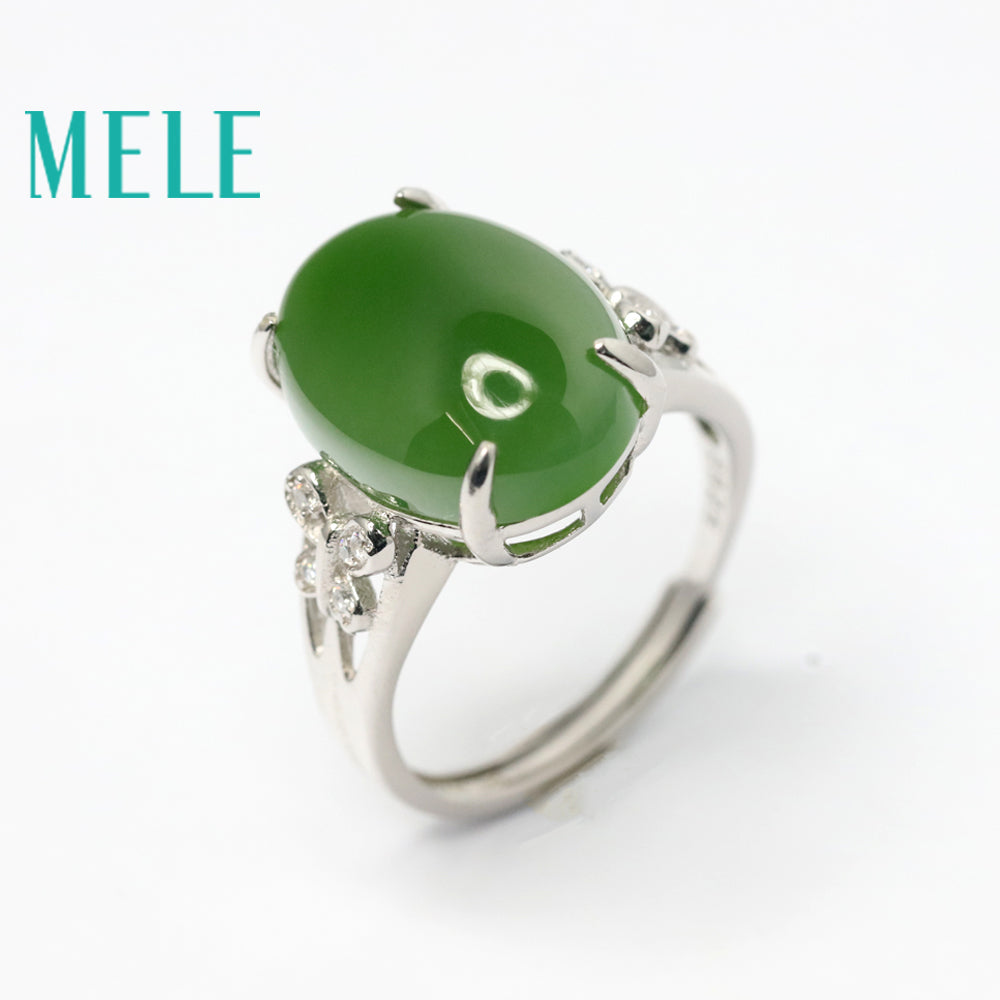 natural green jasper ring for women,12mmX16mm Big Oval cut jade stone in butterfly pattern,fine jewelry with 925 silver