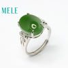 natural green jasper ring for women,12mmX16mm Big Oval cut jade stone in butterfly pattern,fine jewelry with 925 silver