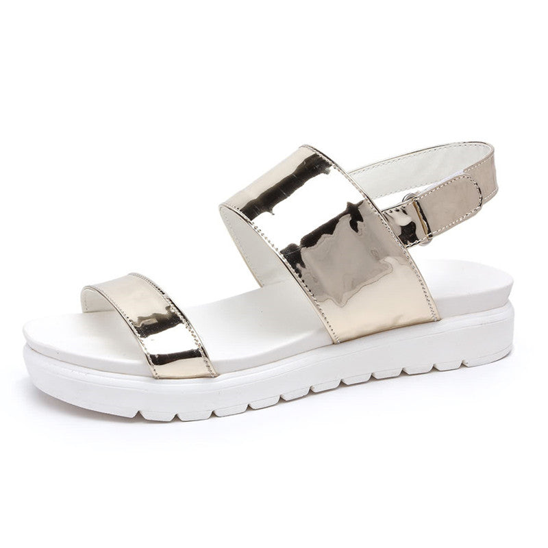 2020 leisure summer women sandals wedges med heels golden silver color hook and loop fasteners comfortable shoes woman