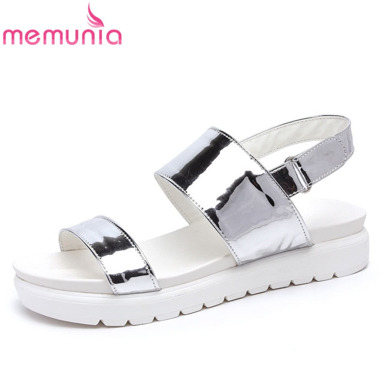 2020 leisure summer women sandals wedges med heels golden silver color hook and loop fasteners comfortable shoes woman