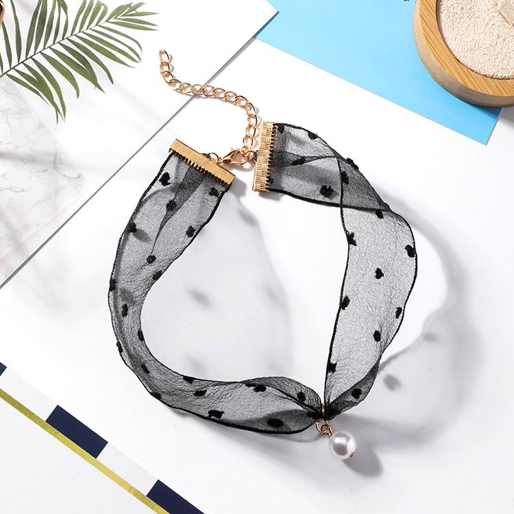 2020 New Korean Dot Design Wide Lace Choker Necklace Women Accessories Simulated Pearl Kolye Spring Fashion Jewelry