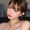 MENGJIQIAO 2021 Trend Purple Heart Crystal Choker Necklace For Women Girls Metal Neck Chain Christmas Party Jewelry