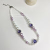 MENGJIQIAO Elegant Purple Pearl Heart Choker For Women Ladies Rhinestone Necklace Party Jewelry Gifts