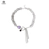 MENGJIQIAO Punk Purple Heart Necklaces Choker For Women Girls Metal Silver Color Pendant Chain Party Jewelry Gifts