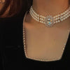 MENGJIQIAO  Vintage Style 3 Layers Pearl Choker Necklace For Women Elegant Crystal Short Necklace Party Jewelry