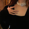 MENGJIQIAO  Vintage Style 3 Layers Pearl Choker Necklace For Women Elegant Crystal Short Necklace Party Jewelry