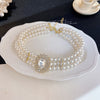 MENGJIQIAO  Vintage Style 3 Layers Pearl Choker Necklace For Women Elegant Crystal Short Necklace Party Jewelry