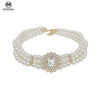 MENGJIQIAO  Vintage Style 3 Layers Pearl Choker Necklace For Women Elegant Crystal Short Necklace Party Jewelry