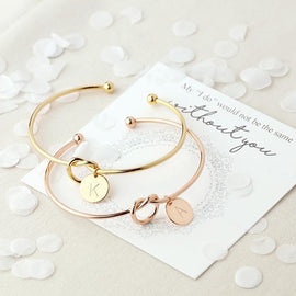 Fashion Tie knotted Open Cuff Bangle Rose Gold Sliver Coin 26 Letter Initial Charm Bracelets Wire Love Bangles For Women