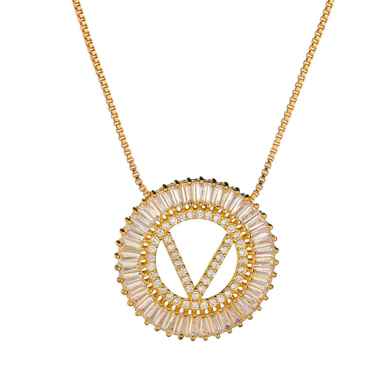 Top Quality AAA Cubic Zircon Long Necklaces Pendant 18KGP Gold Crystal 26 Letter Initial Necklace For Women Dubai Bijoux