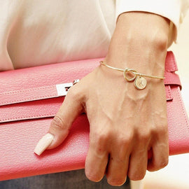 Trendy Tie knotted Open Cuff Bangle Rose Gold Sliver Coin 26 Letters Initial Charm Bracelets Wire Love Bangles For Women