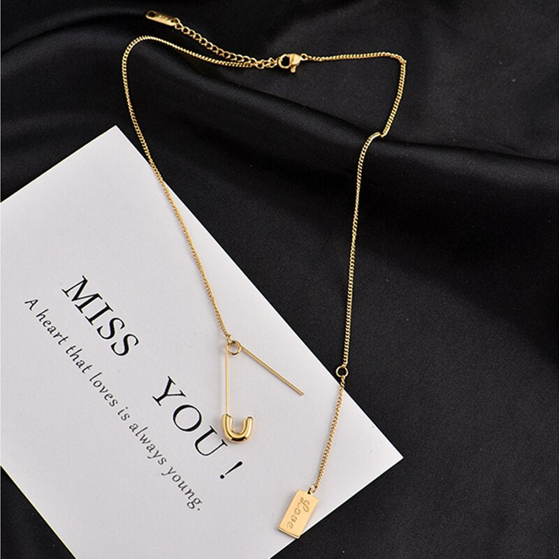 MEYRROYU Stainless Steel Gold Color Pin Necklace For Women Thin Pendant Accessories 2021 Trend Gift Jewelry Collier