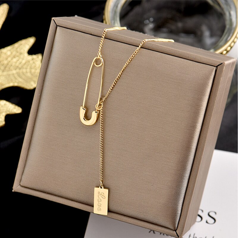 MEYRROYU Stainless Steel Gold Color Pin Necklace For Women Thin Pendant Accessories 2021 Trend Gift Jewelry Collier