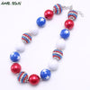 MHS.SUN 1PC/lot Baby Girls Chunky Handmade Bubblegum Beaded Necklace 4th July USA Flag Color Choker Necklace Jewelry Gift
