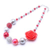 MHS.SUN 1PCS Big Flower Beads Kid Chunky Necklace Silve+Red Color Toddlers Girls Bubblegum Bead Chunky Necklace Children Jewelry