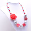 MHS.SUN 1PCS Big Flower Beads Kid Chunky Necklace Silve+Red Color Toddlers Girls Bubblegum Bead Chunky Necklace Children Jewelry