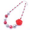 MHS.SUN 1PCS Big Flower Beads Kid Chunky Necklace Silve+Red Color Toddlers Girls Bubblegum Bead Chunky Necklace Children Jewelry