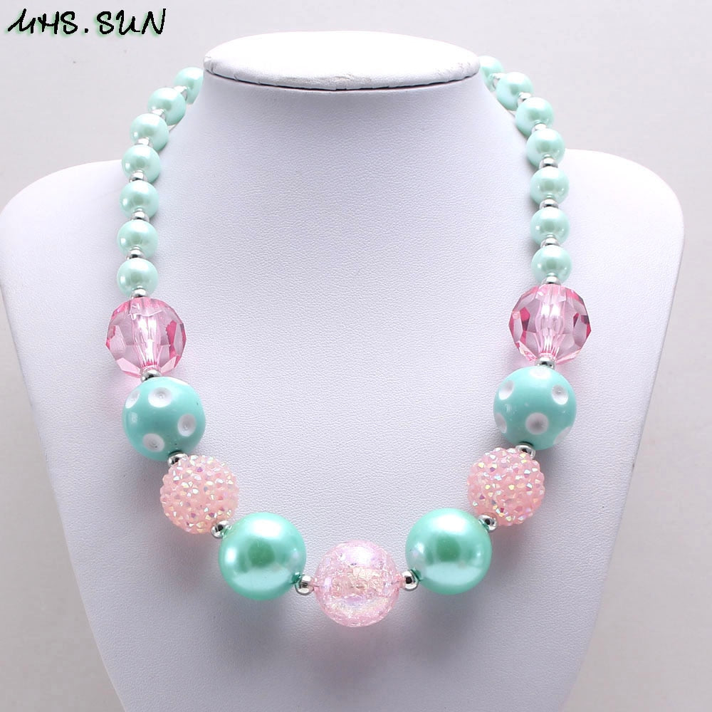 MHS.SUN 2021 bubblegum beads kids necklace diy chunky pearl necklace baby girls choker jewelry for party gift 1pc